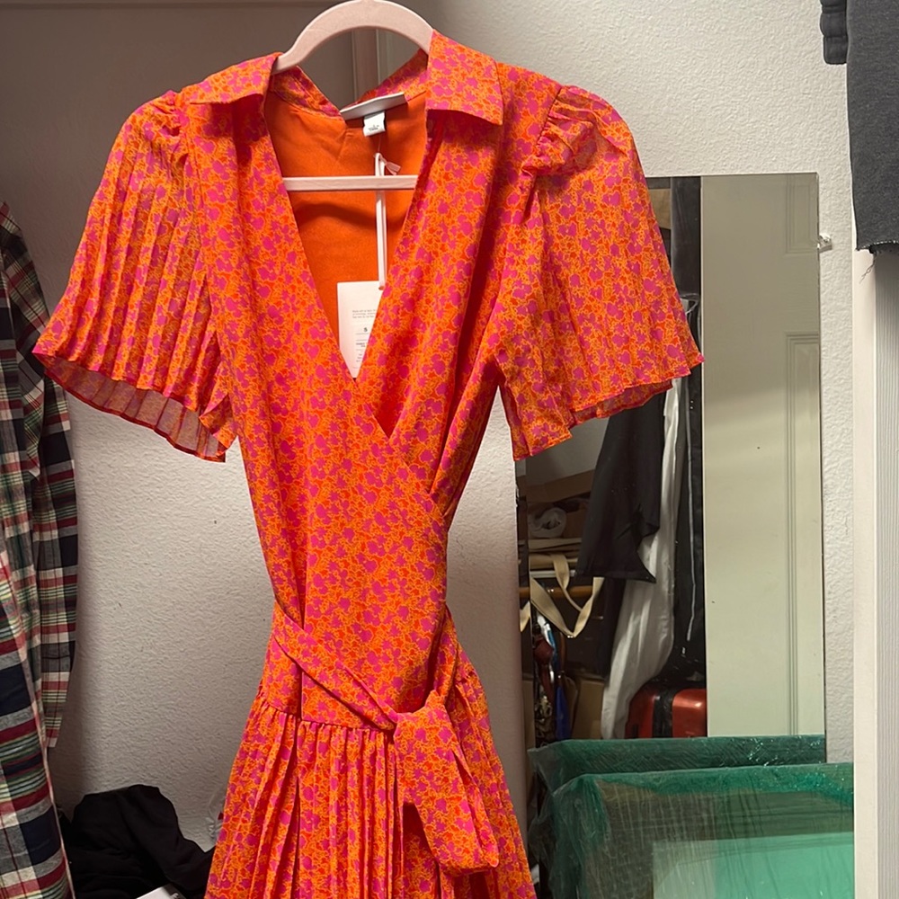 ALEXIS X Target Orange Pink Floral Print Wrap Flutter Pleated Mini Dress S NWT